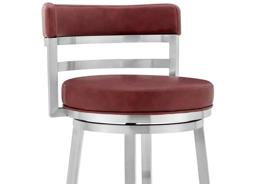 Madrid 26" Counter Height Swivel Red Faux Leather and Brushed Stainless Steel Bar Stool