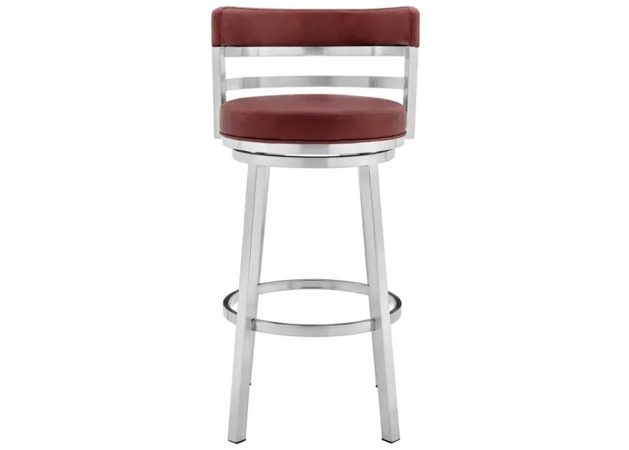 Madrid 26" Counter Height Swivel Red Faux Leather and Brushed Stainless Steel Bar Stool