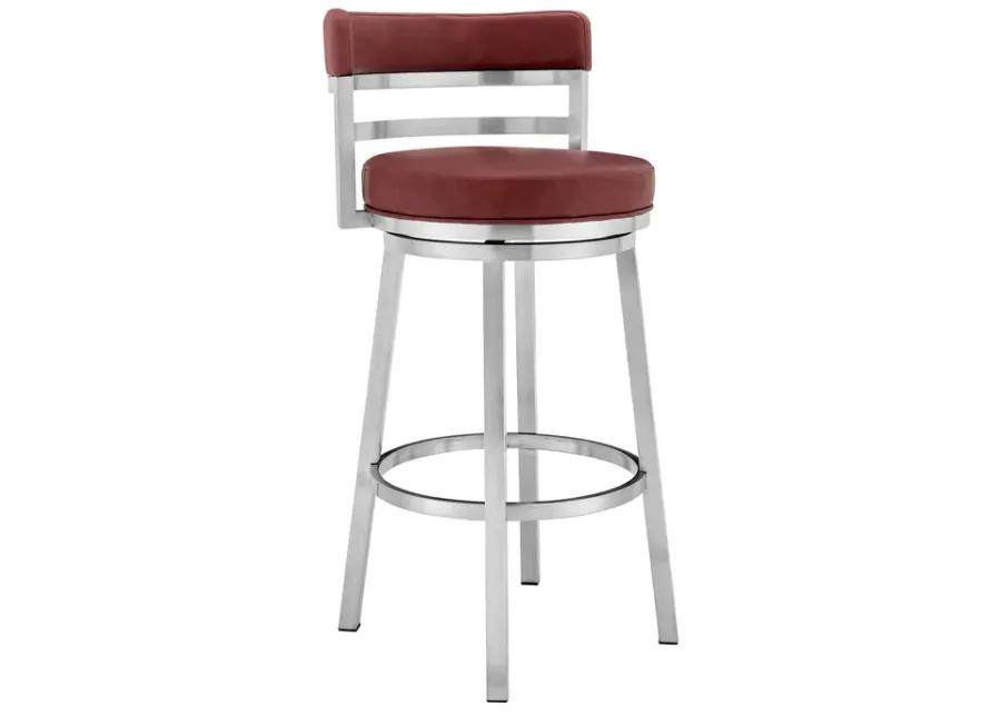 Madrid 26" Counter Height Swivel Red Faux Leather and Brushed Stainless Steel Bar Stool