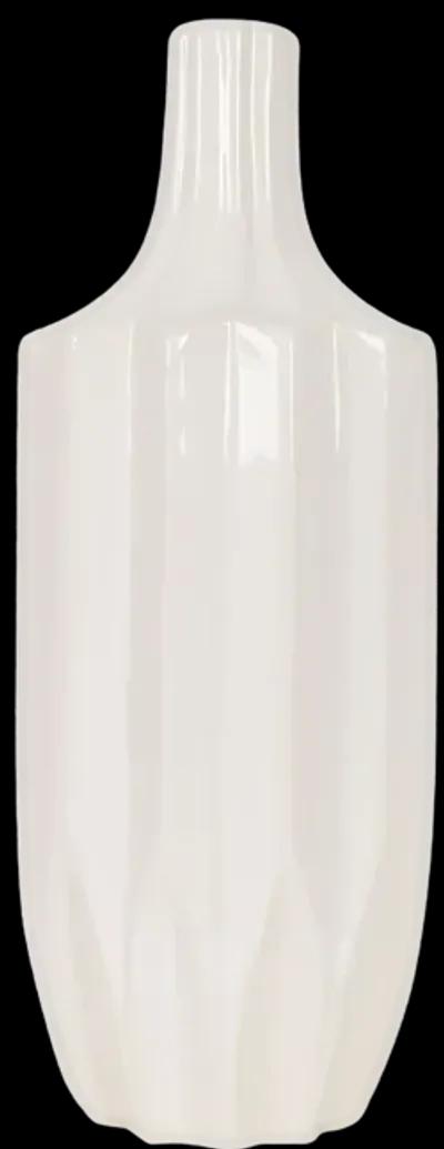 Cer, 13" Fluted Vase, White