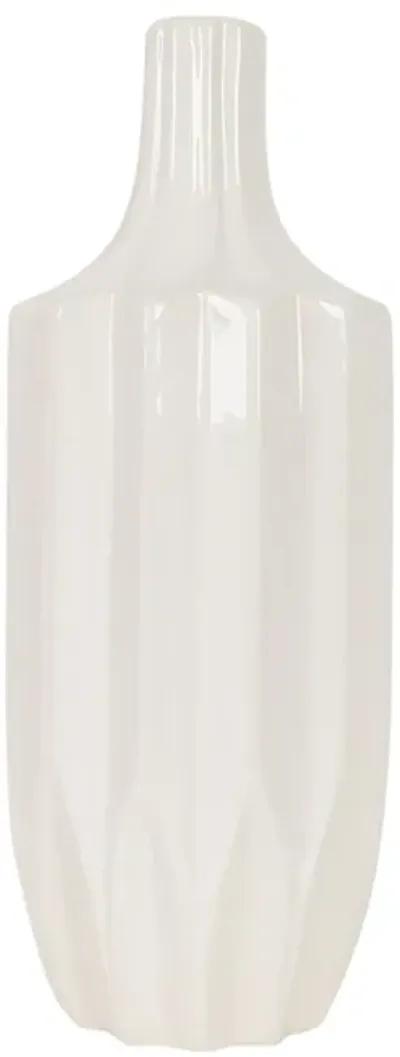 Cer, 13" Fluted Vase, White