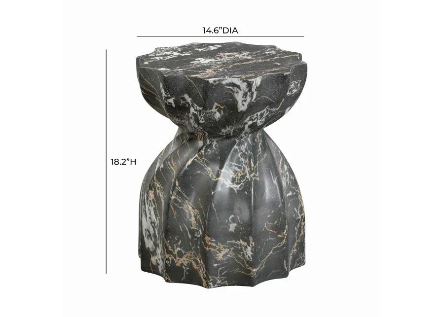 Turin Black Faux Marble Indoor / Outdoor Concrete Stool