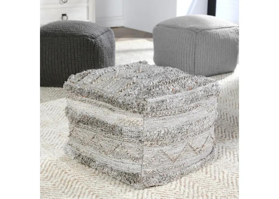 Fallon 18" Recycled Fabric Indoor Outdoor Pouf, Gray