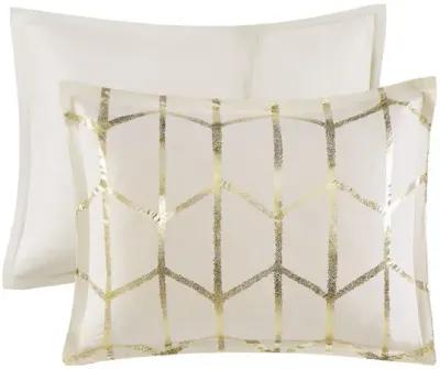 Intelligent Design Raina Ivory/Gold Metallic Printed Duvet Cover Set