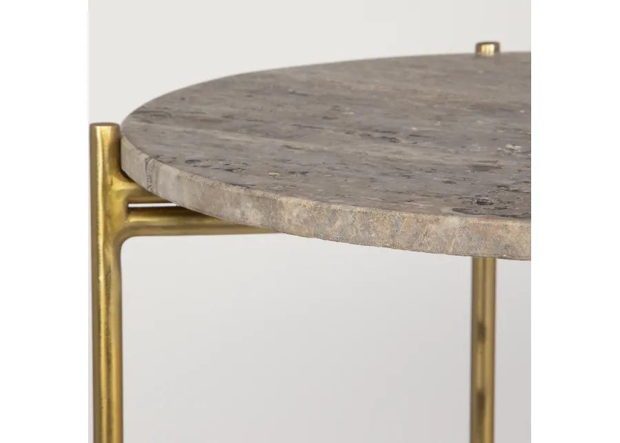 Dark Travertine Marble Top Gold  Metal Frame  End Tables