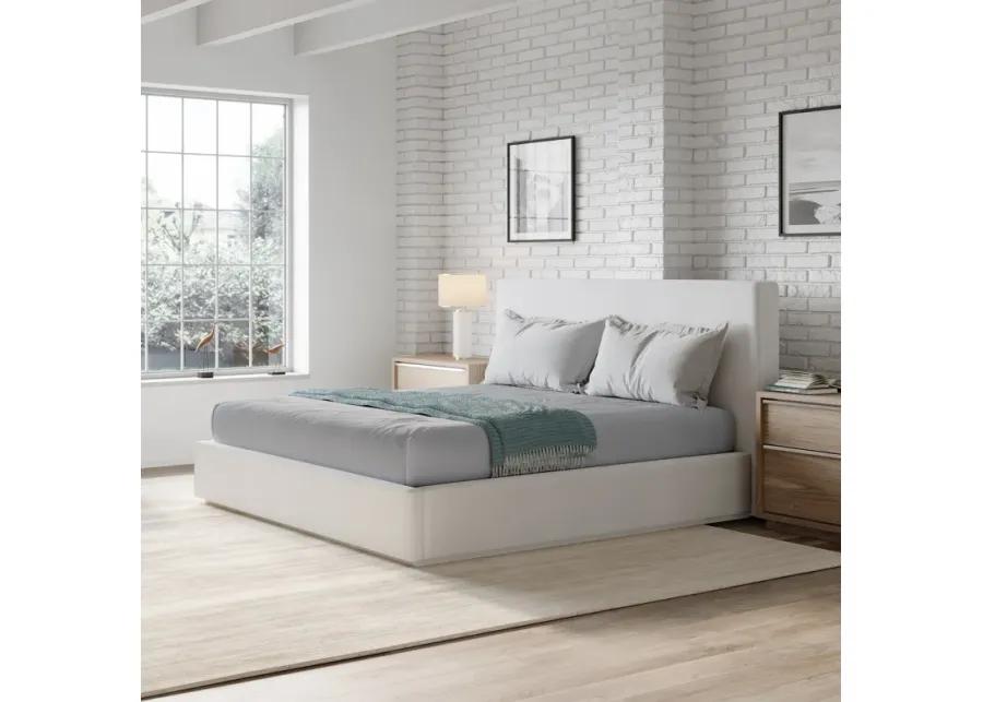 One Upholstered California King-size Platform Bed in Pearl