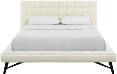 Julia Queen Biscuit Tufted Upholstered Fabric Platform Bed