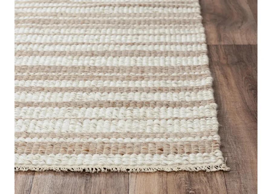 Capri Ivory/Beige Stripe Polyester/Wool Blend 5' x 7'6" Rectangle Rug