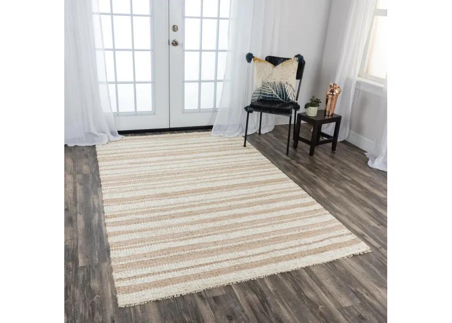 Capri Ivory/Beige Stripe Polyester/Wool Blend 5' x 7'6" Rectangle Rug