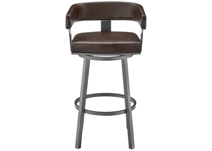 Lorin 26" Counter Height Swivel Bar Stool in Java Brown Finish and Chocolate Faux Leather