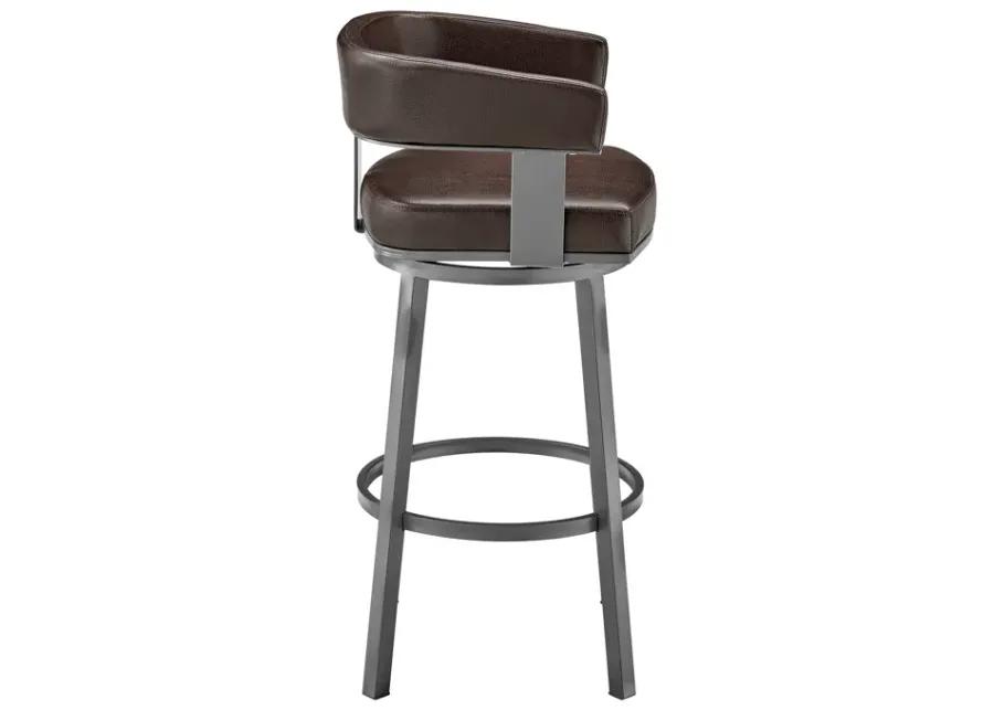 Lorin 26" Counter Height Swivel Bar Stool in Java Brown Finish and Chocolate Faux Leather