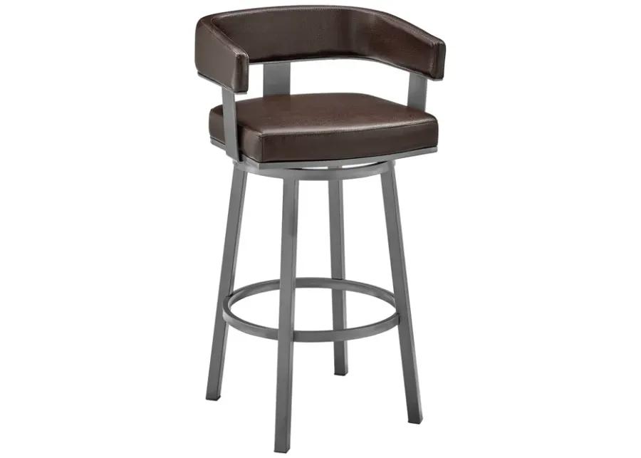 Lorin 26" Counter Height Swivel Bar Stool in Java Brown Finish and Chocolate Faux Leather