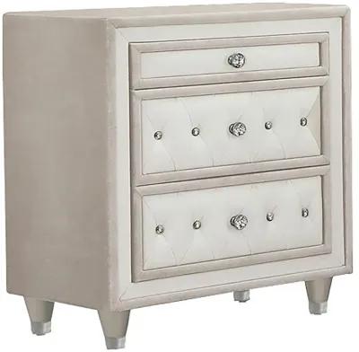 Antonella 3-drawer Upholstered Nightstand Ivory and Camel