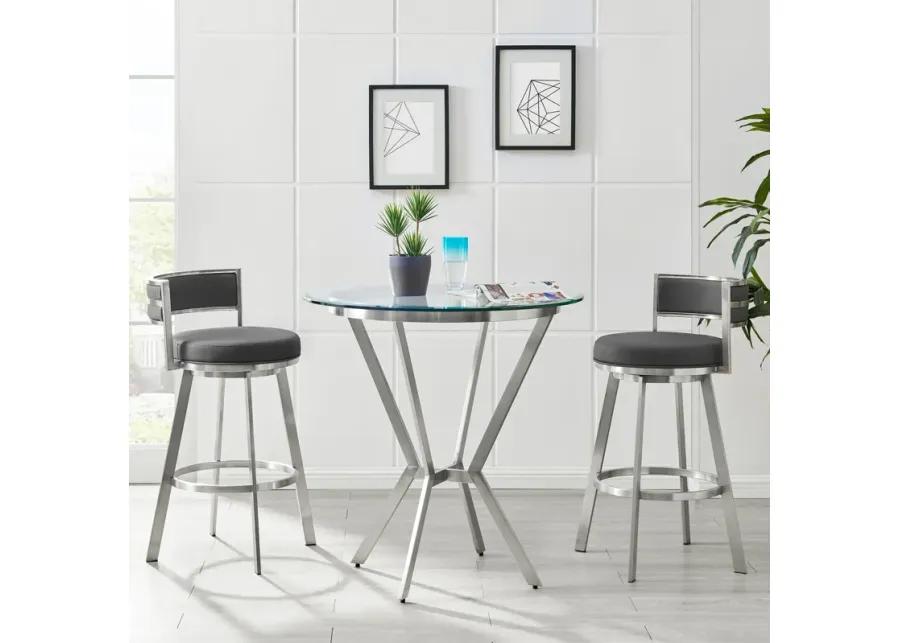 Naomi Round Glass and Brushed Stainless Steel Bar Table