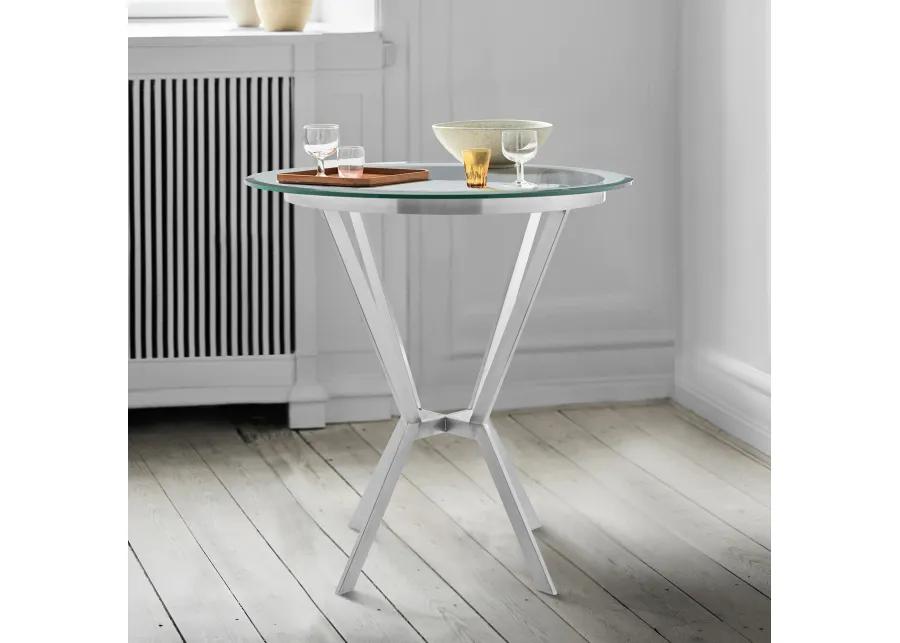 Naomi Round Glass and Brushed Stainless Steel Bar Table