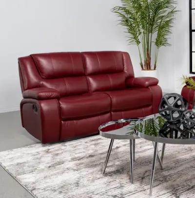 Camila Upholstered Motion Reclining Loveseat Red Faux Leather