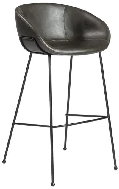 Zach-B Bar Stool with Dark Gray Leatherette and Matte Black Powder Coated Steel Frame and Legs - Set of 2