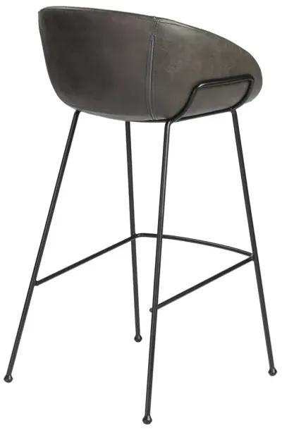 Zach-B Bar Stool with Dark Gray Leatherette and Matte Black Powder Coated Steel Frame and Legs - Set of 2