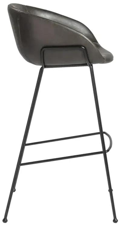 Zach-B Bar Stool with Dark Gray Leatherette and Matte Black Powder Coated Steel Frame and Legs - Set of 2