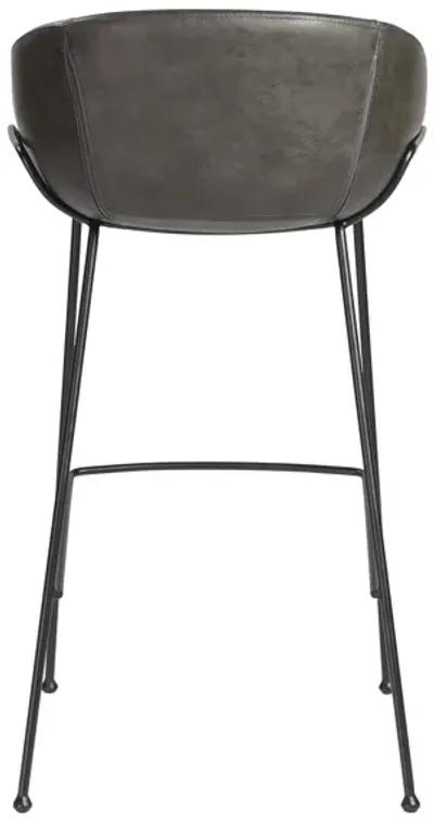 Zach-B Bar Stool with Dark Gray Leatherette and Matte Black Powder Coated Steel Frame and Legs - Set of 2