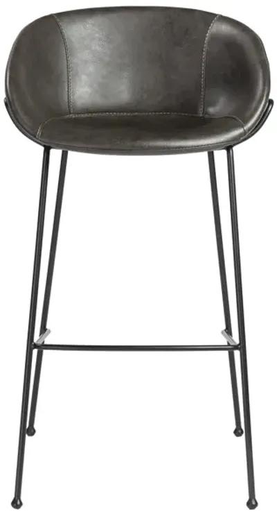 Zach-B Bar Stool with Dark Gray Leatherette and Matte Black Powder Coated Steel Frame and Legs - Set of 2