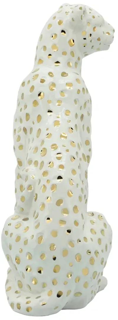 11" Sitting Leopard, White/gold