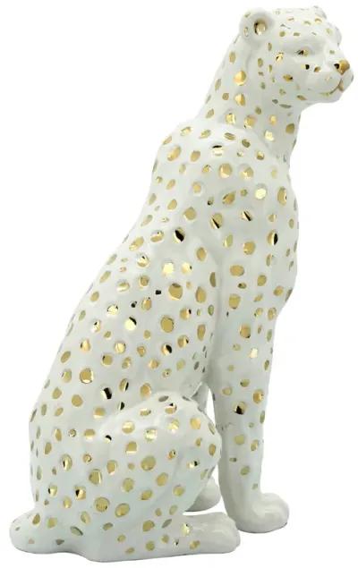 11" Sitting Leopard, White/gold