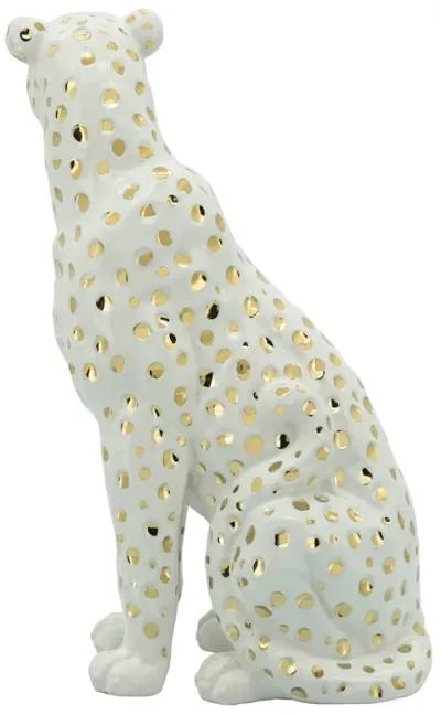 11" Sitting Leopard, White/gold