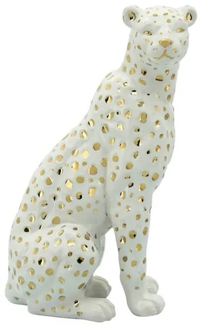 11" Sitting Leopard, White/gold