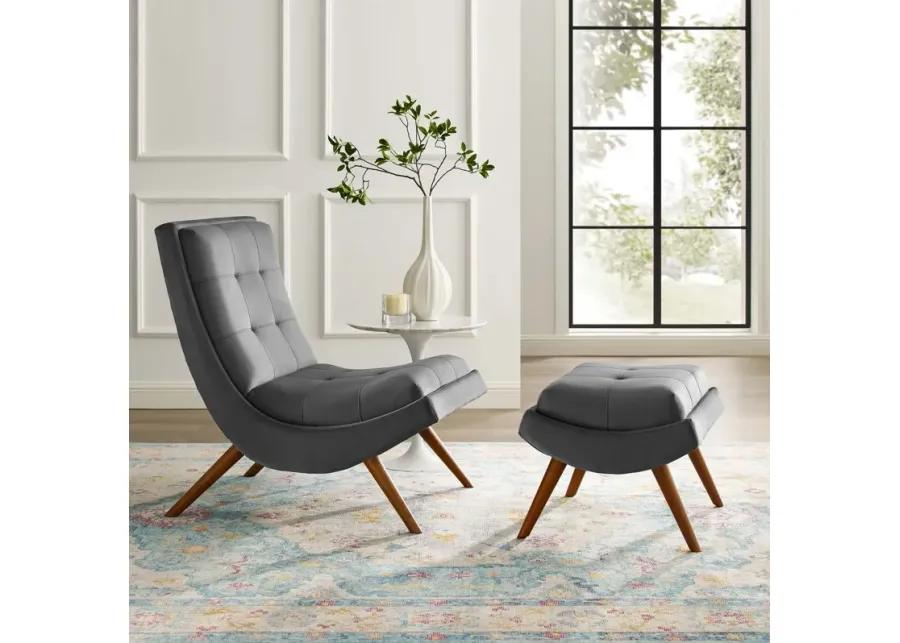 Ramp Upholstered Performance Velvet Lounge Chair and Ottoman Set