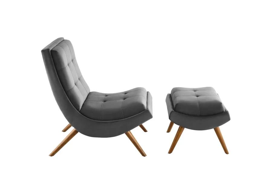 Ramp Upholstered Performance Velvet Lounge Chair and Ottoman Set