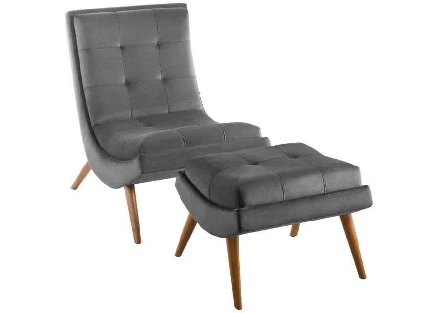 Ramp Upholstered Performance Velvet Lounge Chair and Ottoman Set