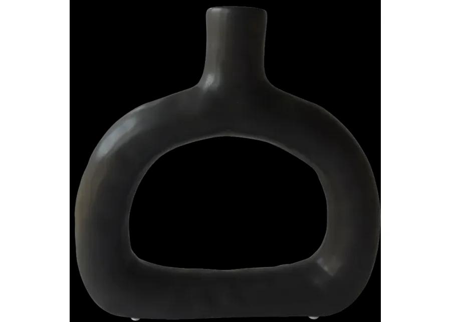 Cer 8" Textured Wide Cut-out Vase, Black