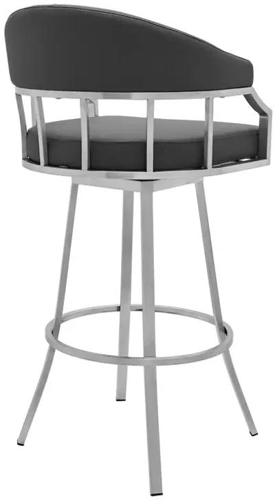 Valerie 30" Bar Height Swivel Modern Faux Leather Bar and Counter Stool in Brushed Stainless Steel Finish