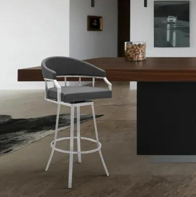 Valerie 30" Bar Height Swivel Modern Faux Leather Bar and Counter Stool in Brushed Stainless Steel Finish