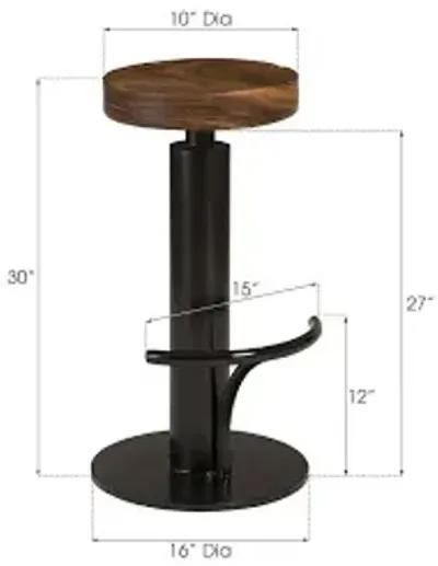 black iron bar stool, swivel seat, chamcha wood, natural