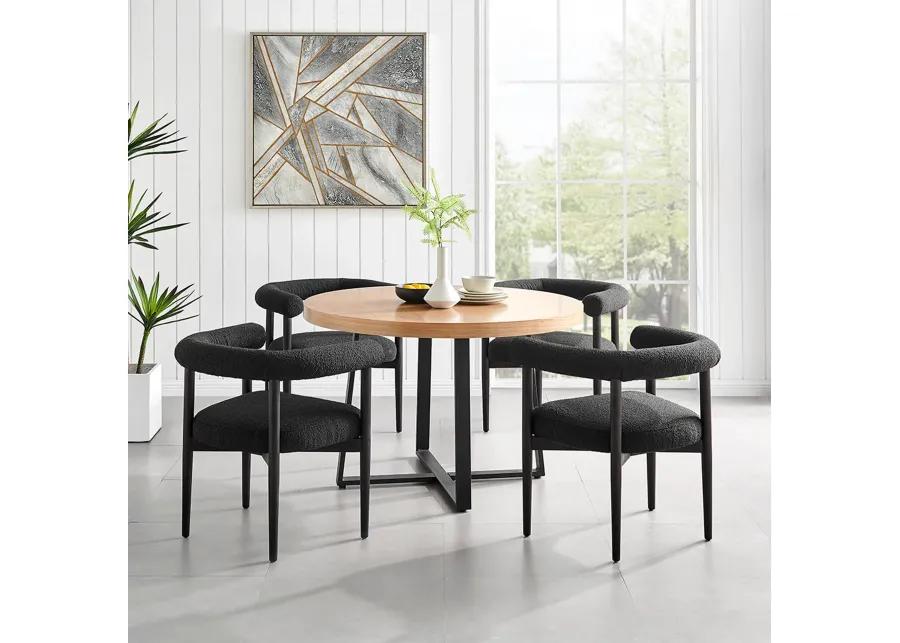 Keanu Fabric Dining Side Chair Black Legs, Boucle Black 