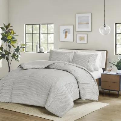 Beautyrest Apollo Gray 3 Piece Striped Seersucker Oversized Comforter Set