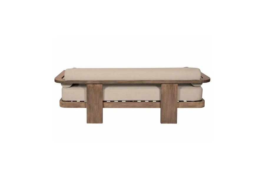 Relic Outdoor Patio Sofa in Weathered Eucalyptus Wood with Taupe Olefin Cushions