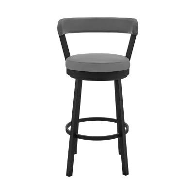 Kobe 26" Counter Height Swivel Bar Stool in Black Finish and Gray Faux Leather