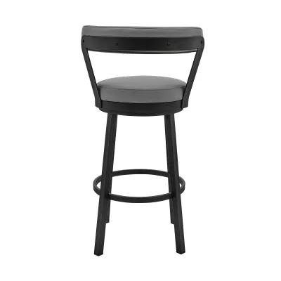 Kobe 26" Counter Height Swivel Bar Stool in Black Finish and Gray Faux Leather