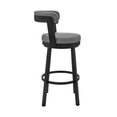 Kobe 26" Counter Height Swivel Bar Stool in Black Finish and Gray Faux Leather