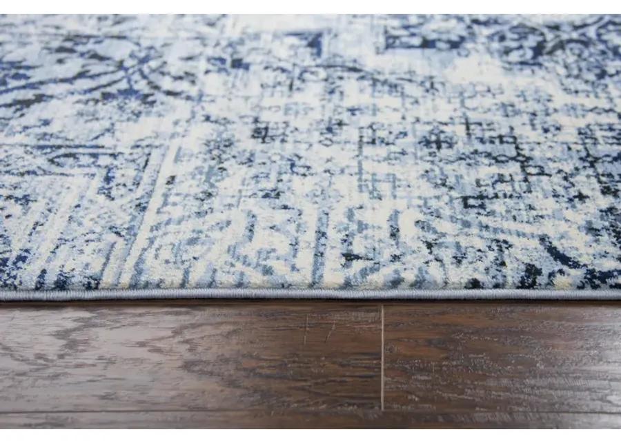 Panache Ivory/Blue Distress Patch work Polypropylene 6'7" x 9'6" Rectangle Rug