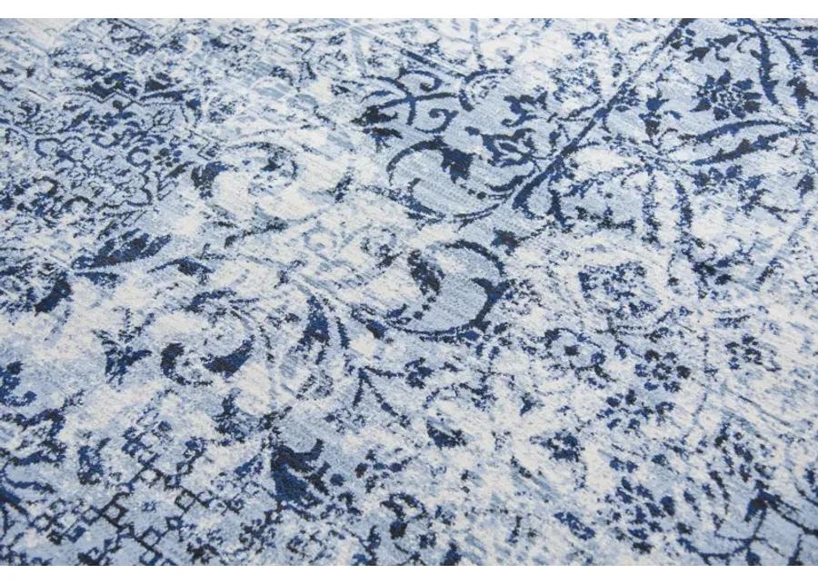 Panache Ivory/Blue Distress Patch work Polypropylene 6'7" x 9'6" Rectangle Rug