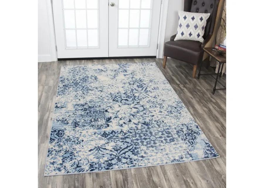 Panache Ivory/Blue Distress Patch work Polypropylene 6'7" x 9'6" Rectangle Rug