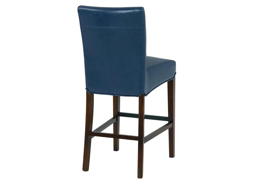 milton bonded leather counter stool wenge legs, vintage blue