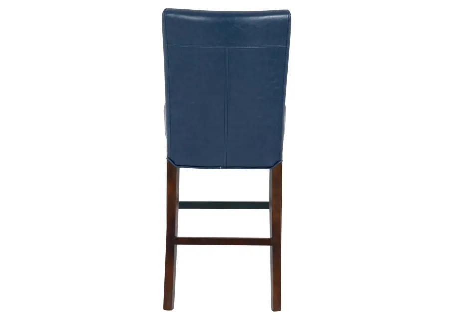 milton bonded leather counter stool wenge legs, vintage blue