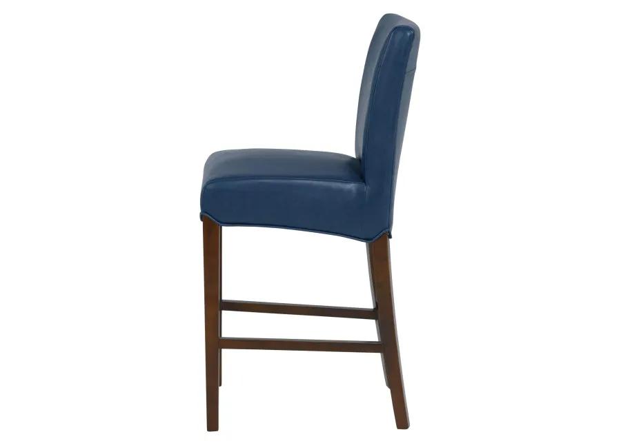 milton bonded leather counter stool wenge legs, vintage blue