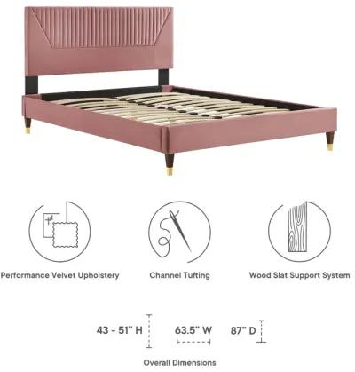 Yasmine Channel Tufted Performance Velvet King Platform Bed