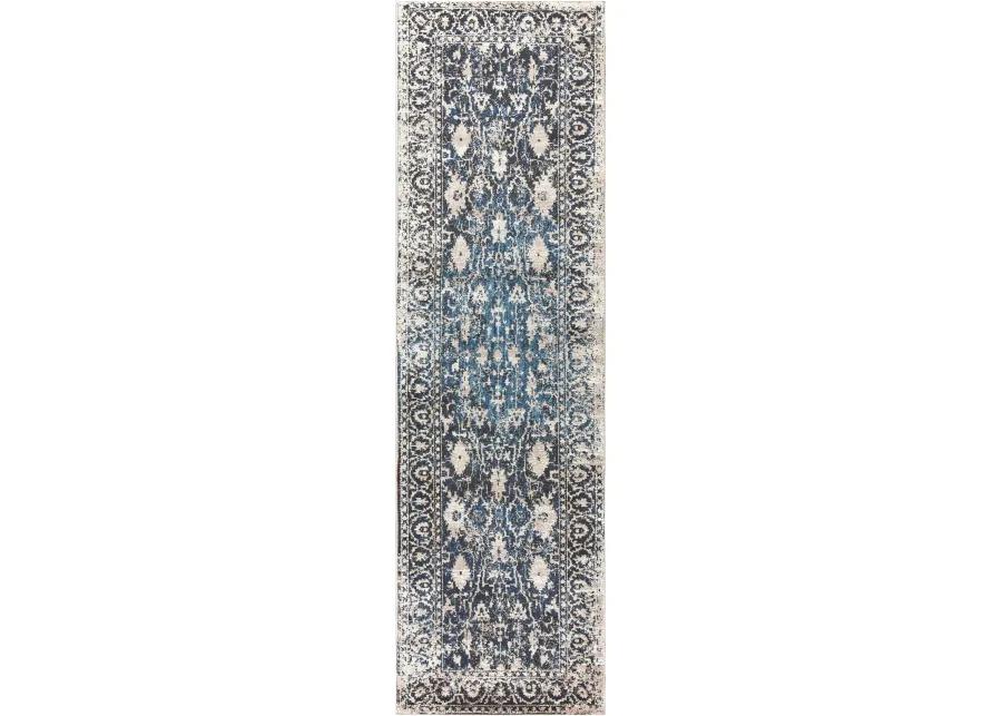 Panache Taupe/Blue Oriental Distress Polypropylene 2'3" x 7'7" Runner Rug